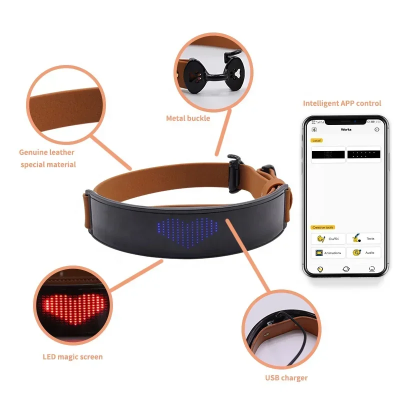 

LED Display Collar Luminous Caption Simulated Leather Pet Collar Rechargeable Dog Accessories
