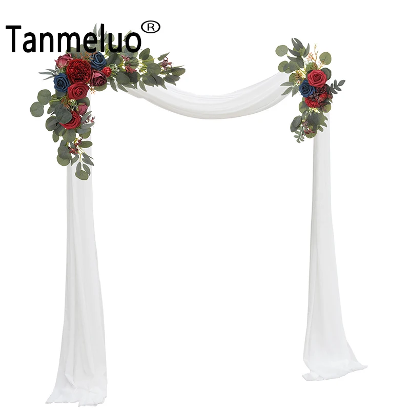 

3PCS Wedding Arch Drape with Flowers Chiffon Fabric Draping Curtain Drapery Party Supplies Ceremony Reception Hanging Decoration