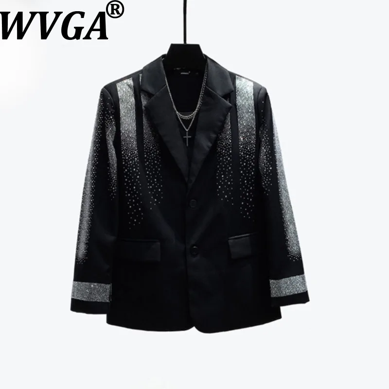 

WVGA Autumn Winter New Man Hot Diamonds Trendy Long Sleeved Suit Jackets Niche Chic Casual Turn-Down Collar Coats Ins Y2K W13878