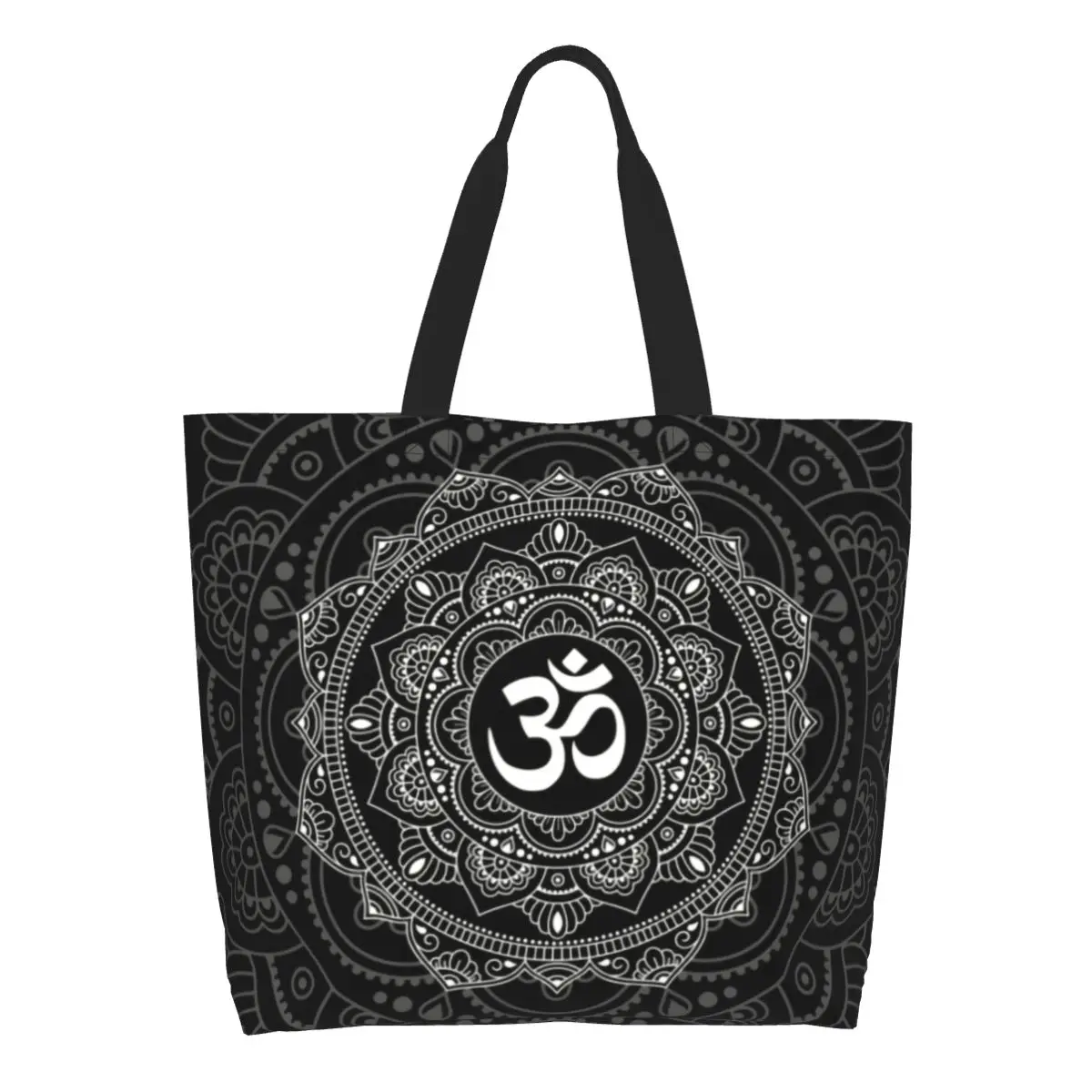 

Recycling Om Mandala Shopping Bag Women Shoulder Canvas Tote Bag Washable Buddhism Aum Yoga Meditation Grocery Shopper Bags