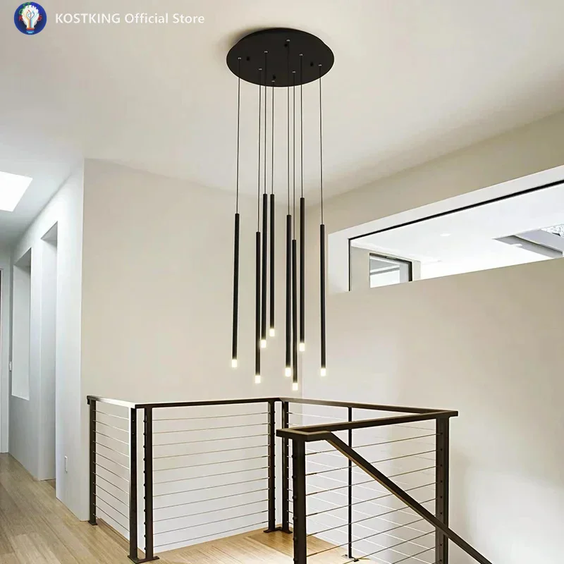 Home Living Room Modern Droplight Staircase Hanging Lamps Hotel Decorative Lights Wind Chime Chandelier Customized LED Lighting