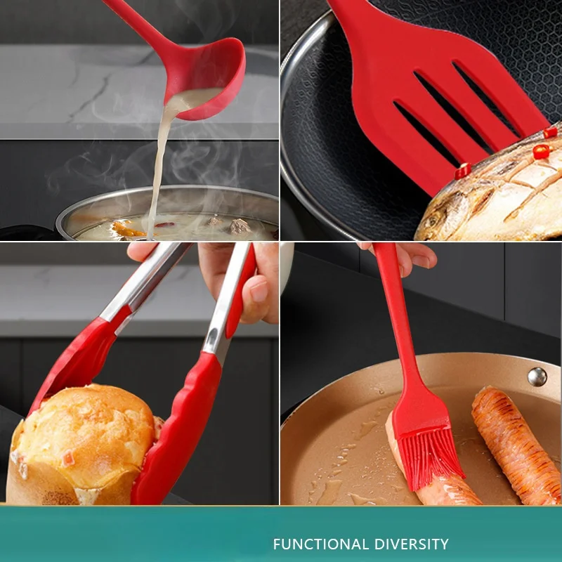 Silicone Kitchenware Set of 10 Non Stick Pot Cooking Spoon Set with High Temperature Resistant Silicone Kitchenware