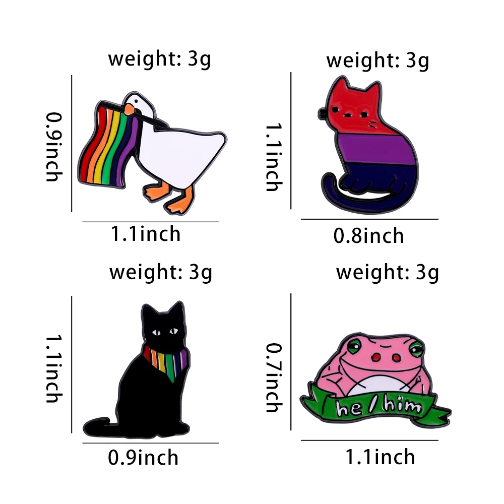 Rainbow Animal Enamel Pin Funny Badge Goose Cat LGBT Frog He Him Brooch Metal Lapel Sweater Backpack Scarf Gift Wholesale