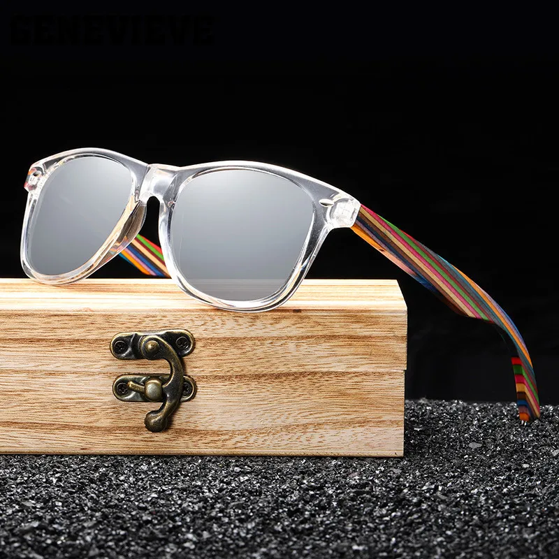 GENEVIEVE Wooden Square Eyeglasses Color Wood Vintage Casual Frame Customizable Prescription Polarized Sunglasses 5062