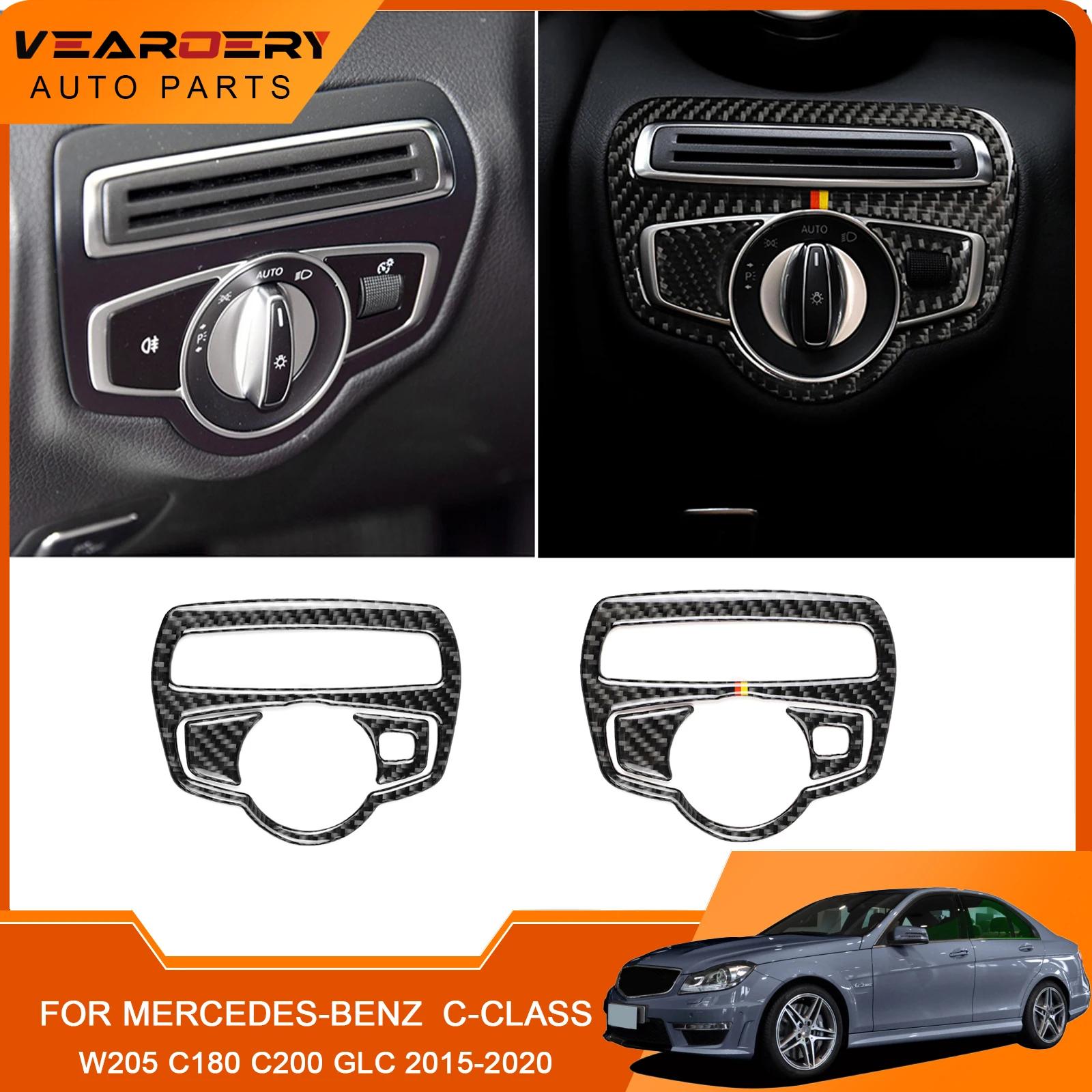 Mutips Car Headlight Switch Frame Cover Styling Carbon Fiber Sticker Accessories For Mercedes New C Class W205 C180 C200 GLC