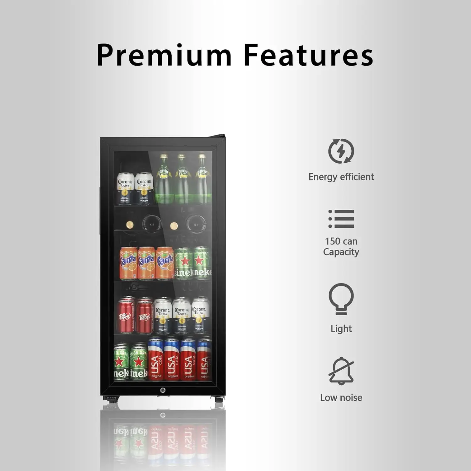 cu.ft Beverage Refrigerator With 150 Can,Freestanding Beverage Cooler For Office, Bar,Home|Double Glass Door&Adjustable Shel