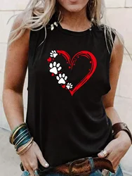 Women's Summer Heart Print Large Casual Sleeveless Loose Tank Top T-shirt Fashion Streetwear Oversized O-Neck Vest