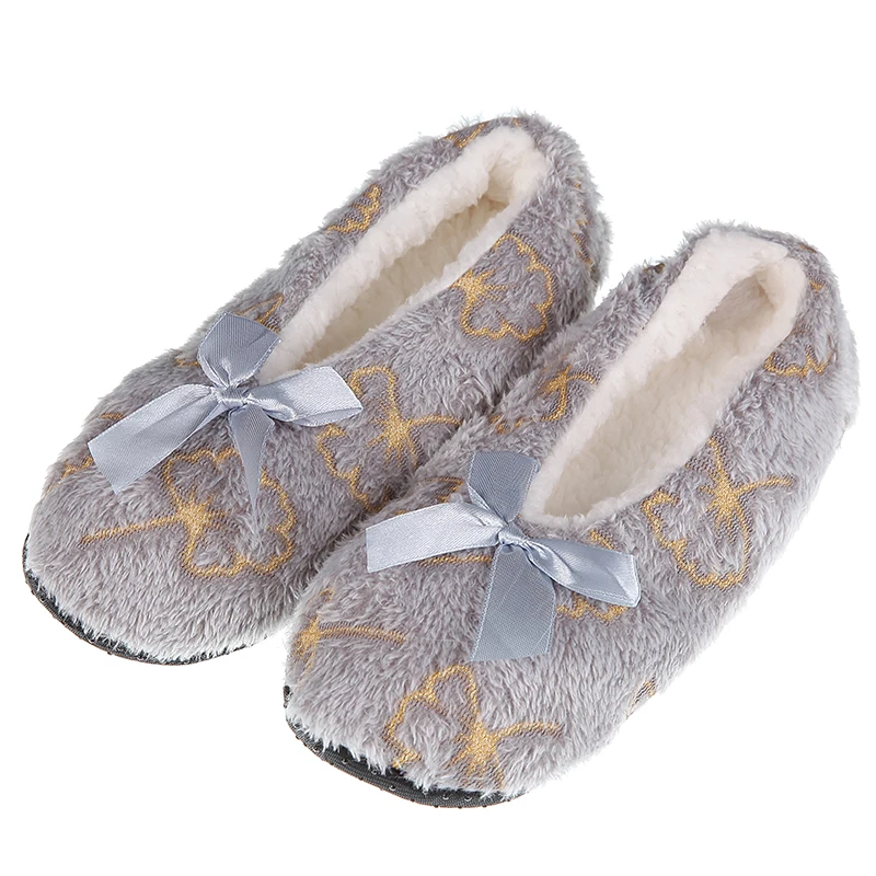 Mntrerm House Slipper Home Women Winter Fur Contton Warm Plush Non Skid Grip Indoor Fluffy Lazy Embroidery Fuzzy Shoes Female