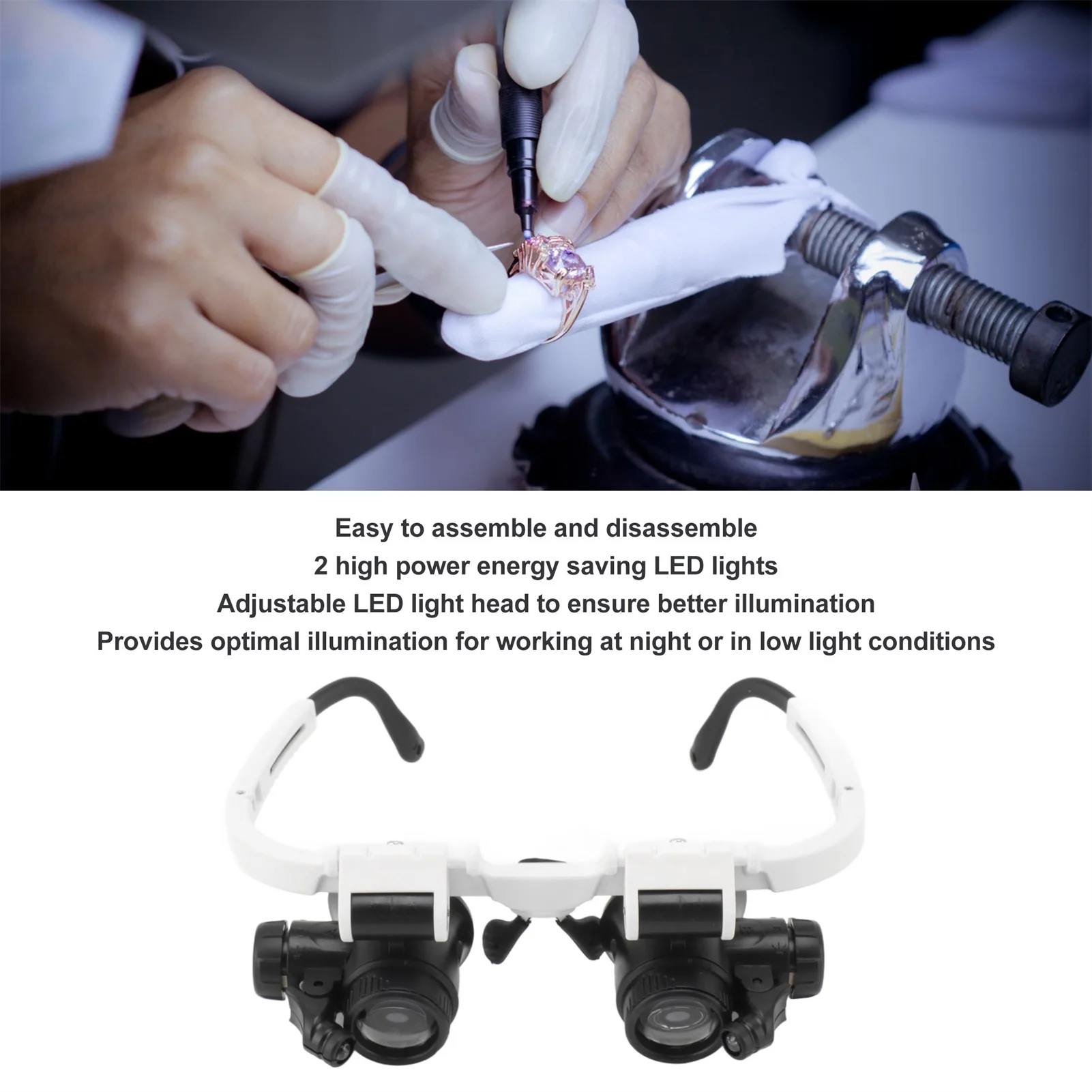 ZK50 Head Mount Magnifying Glasses 8X 15X 23X Hands Free Bracket Magnifier with 2 LED Lights for Watch Repair