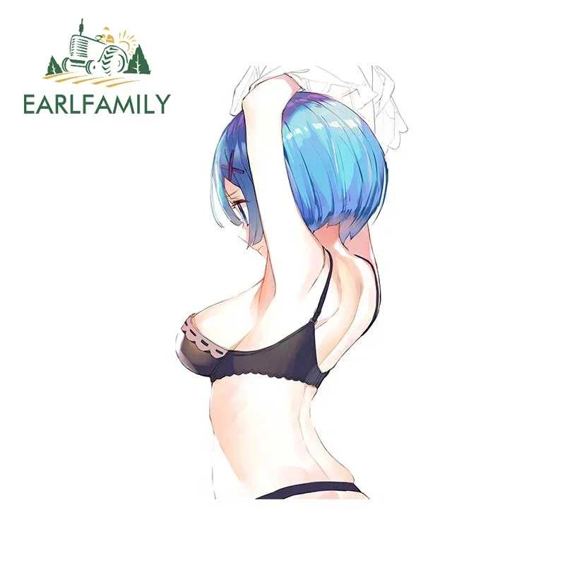 

EARLFAMILY Sexy Anime Girl Rem Car Stickers Original Scratch-proof Decal Vinyl Car Wrap Rearview Mirror Caravan Accessories