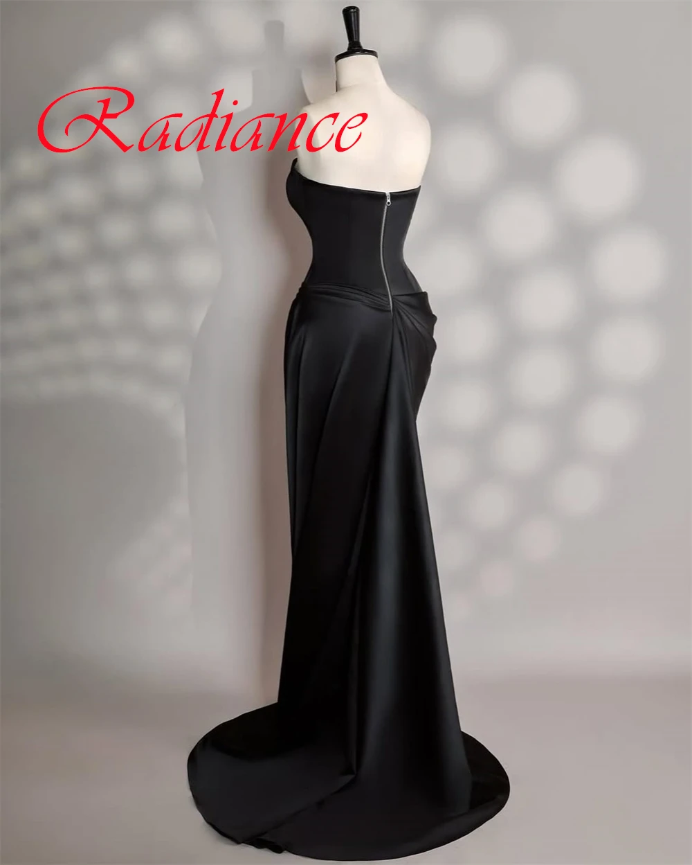 فستان سهرة من الساتان الأسود بمزاج مخصص عالي الجودة بدون حمالات بدون أكمام وسحاب خلفي حورية البحر فساتين مناسبة خاصة