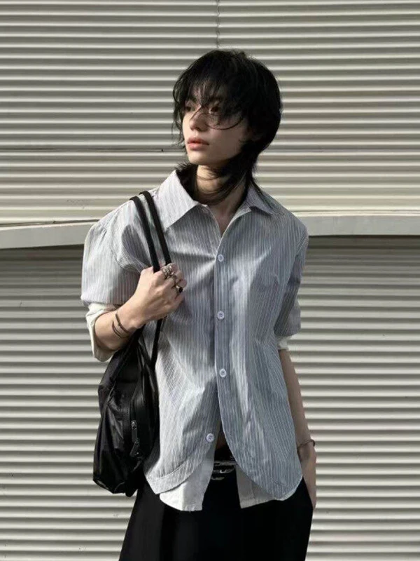 

Men's Summer Thin Quick Dry Sun Protection Short Sleeve Shirt Arc Stripe Cleanfit Half Sleeve Top Loose Fit Youth Fashion