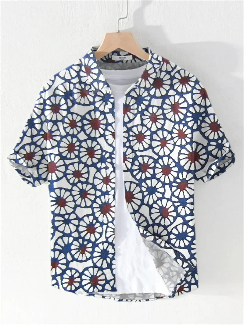 New fashion shirt 3D printed casual retro flower oversized Hawaiian beach shirt short sleeved