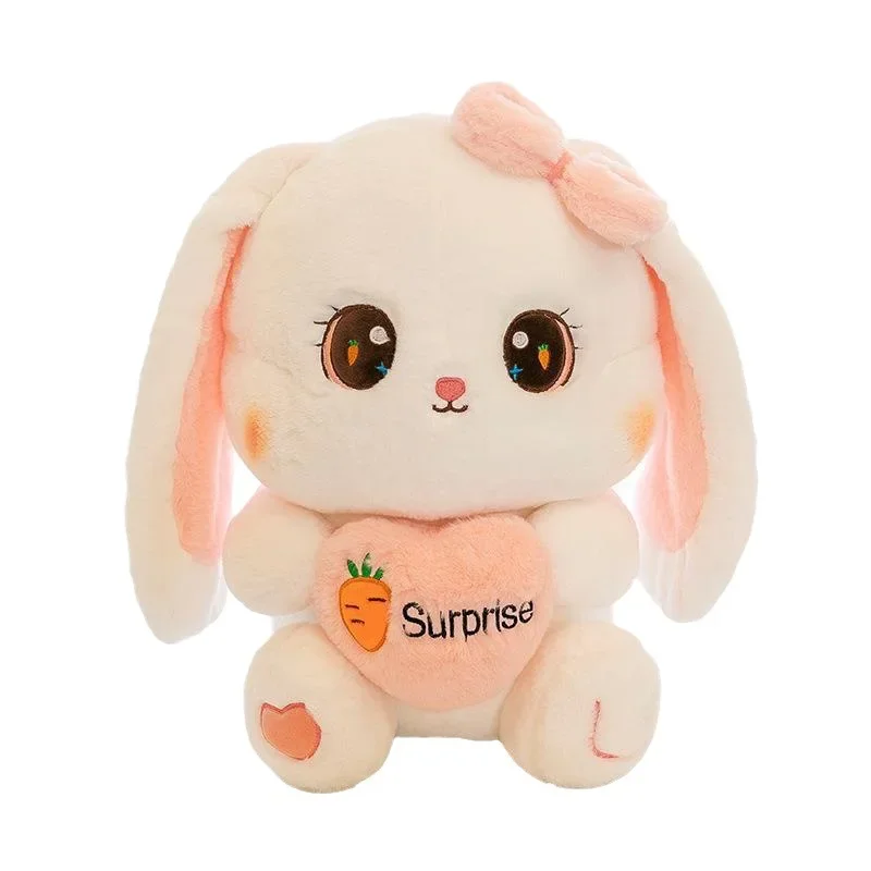 Simpatico coniglietto di peluche Kawaii, coniglietto di peluche che tiene una bambola con orecchie a cuore, regalo di compleanno per fabbrica di coppie di ragazzi e ragazze