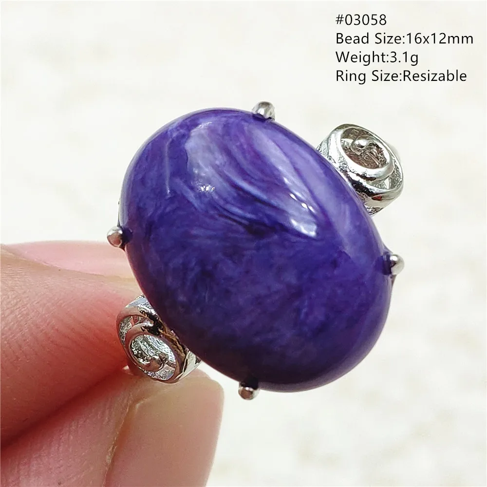 Natural Purple Charoite Adjustable Ring Woman Russia Beads Oval Gift Charoite Fashion 925 Sterling Silver Jewelry AAAA