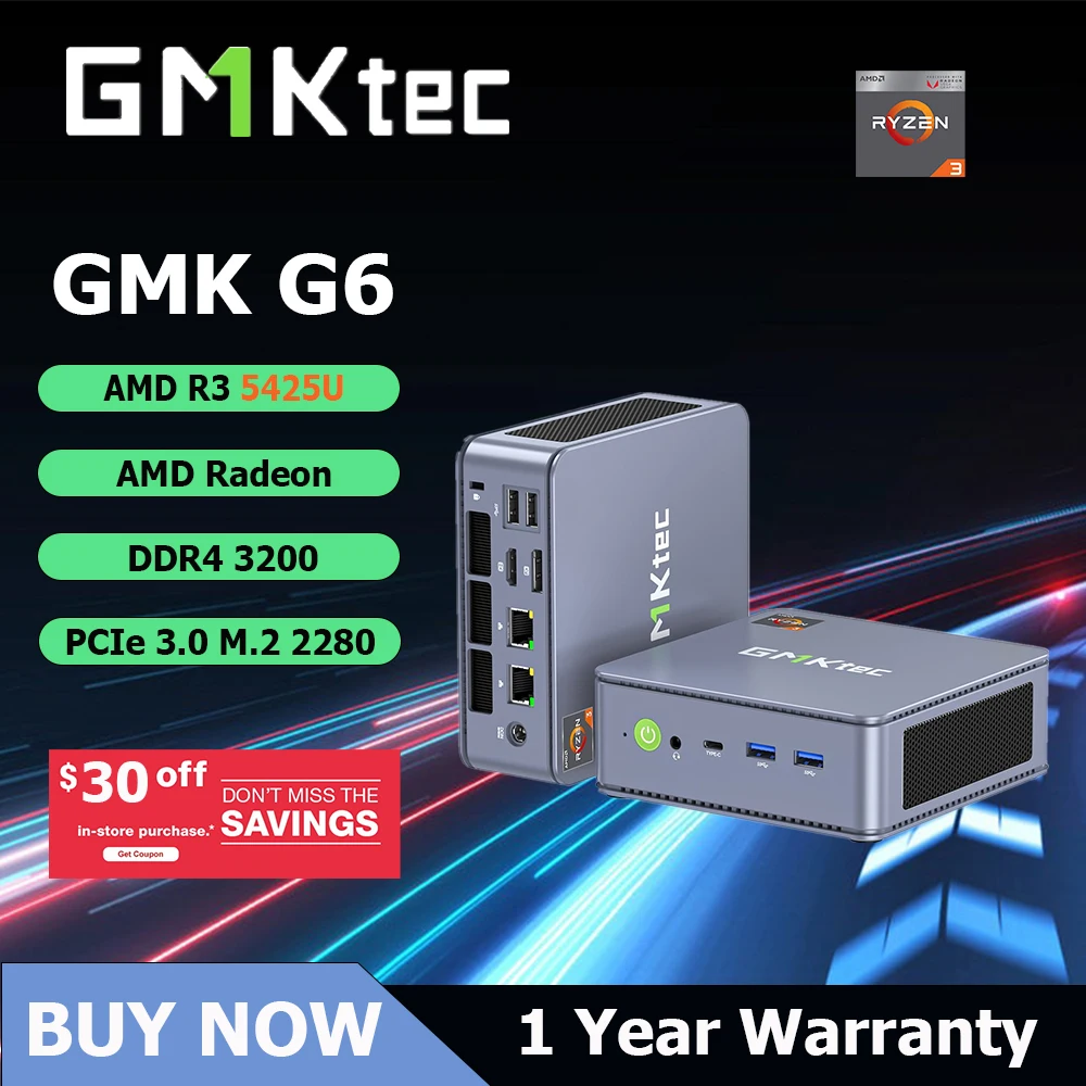 

GMKtec G6 AMD R3 5425U Мини-ПК 4-ядерный 8-поточный 16 ГБ DDR5 1 ТБ SSD Игровой компьютер Win 11 Мини-компьютер ПК Настольная рабочая станция