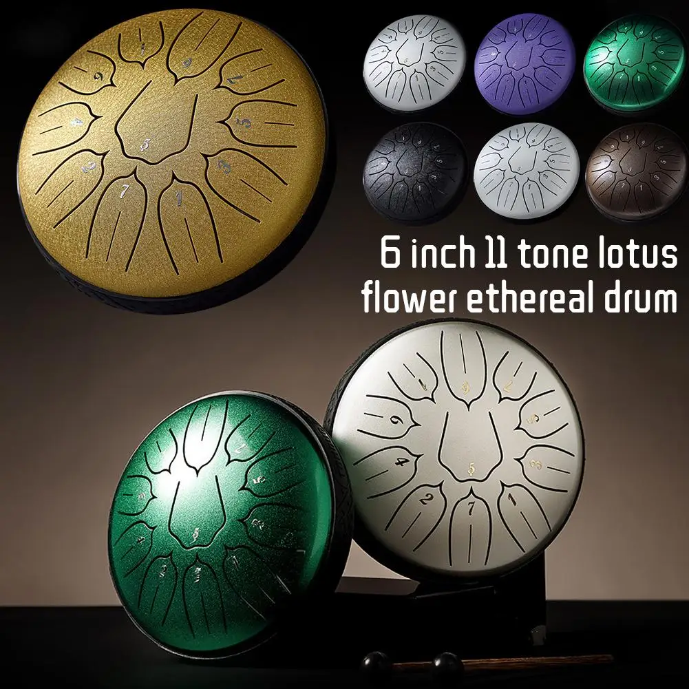 6 Inch 11 Notes Steel Tongue Drum Instrument D Major Drum Gift Yoga Zen Christmas Musical Percussion Steel Meditation Drum B9m3