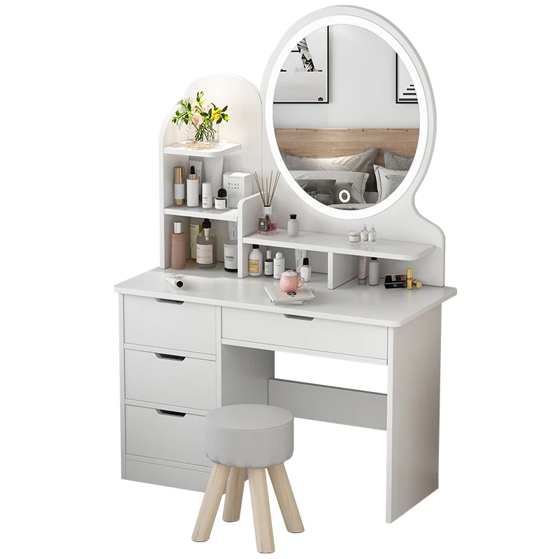 

Nordic luxury bedroom is modern and simple, and online celebrity ins is integrated with lighted makeup table storage cabinet.