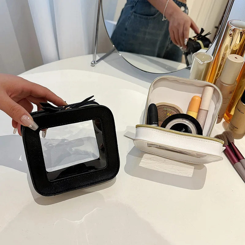 Bolsa de maquillaje transparente para mujer, neceser de PVC con cremallera, organizador de belleza, almacenamiento de artículos esenciales de viaje, neceser de aseo, estuche de lavado