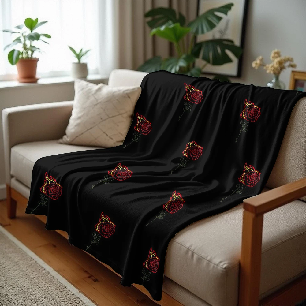 Flaming Roses Lightweight Microfiber Soft Christmas Fleece Blanket Warm Cozy Throw for Bed Sofa Office Travel All Season