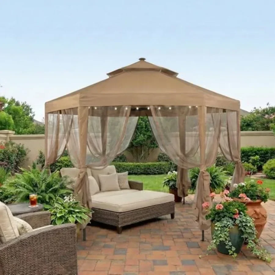 Reinforced RipLock 350 Replacement  Top and Netting Set Compatible with Hexagon r 10 Gazebo Model GFS00679B Beige