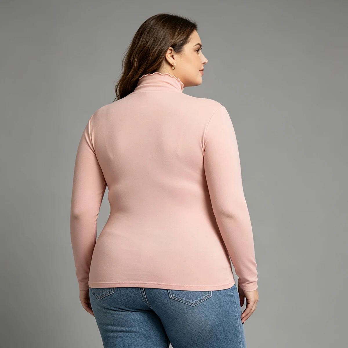 1/3 Stück Damen-Oberteil in Übergröße, warm, für Herbst/Winter, einfarbig, modisch, mit hohem Kragen, langärmelig, lässig, für den Alltag, Sport, bequem, trendig – Detail 7