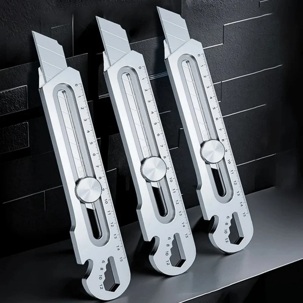 6 In 1 Multifunctional Stainless Steel Utility Knife Office Stationery Cutter Retractable 18mm Blade Art Knife All Purpose Tools