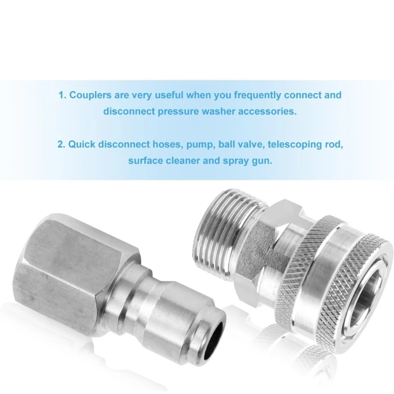 2pcs Stainless Steel Quick Pressure Washer Adapter Set, NPT Water Guns Hose Connector Outdoor Watering Equipment