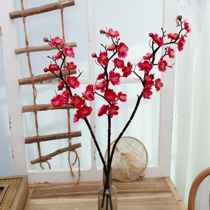 Kahaul 60cm Cherry Artificial Plum Silk Flower Flores Long Branches DIY Scene Home Wedding Table Living Room Garden Decoration