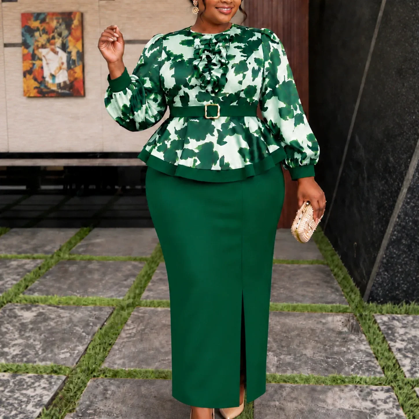 L-4XL Plus Size Dashiki African Party Evening Dresses for Women Autumn 3/4 Sleeve Printing Long Bodycon Dresses Ankara Dresses