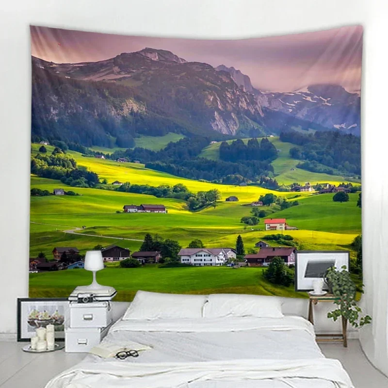 Grassland Forest Eye Protection Tapestry Green Landscape Tapestry Home Aesthetic Landscape Design Natural Theme Bedroom Decor