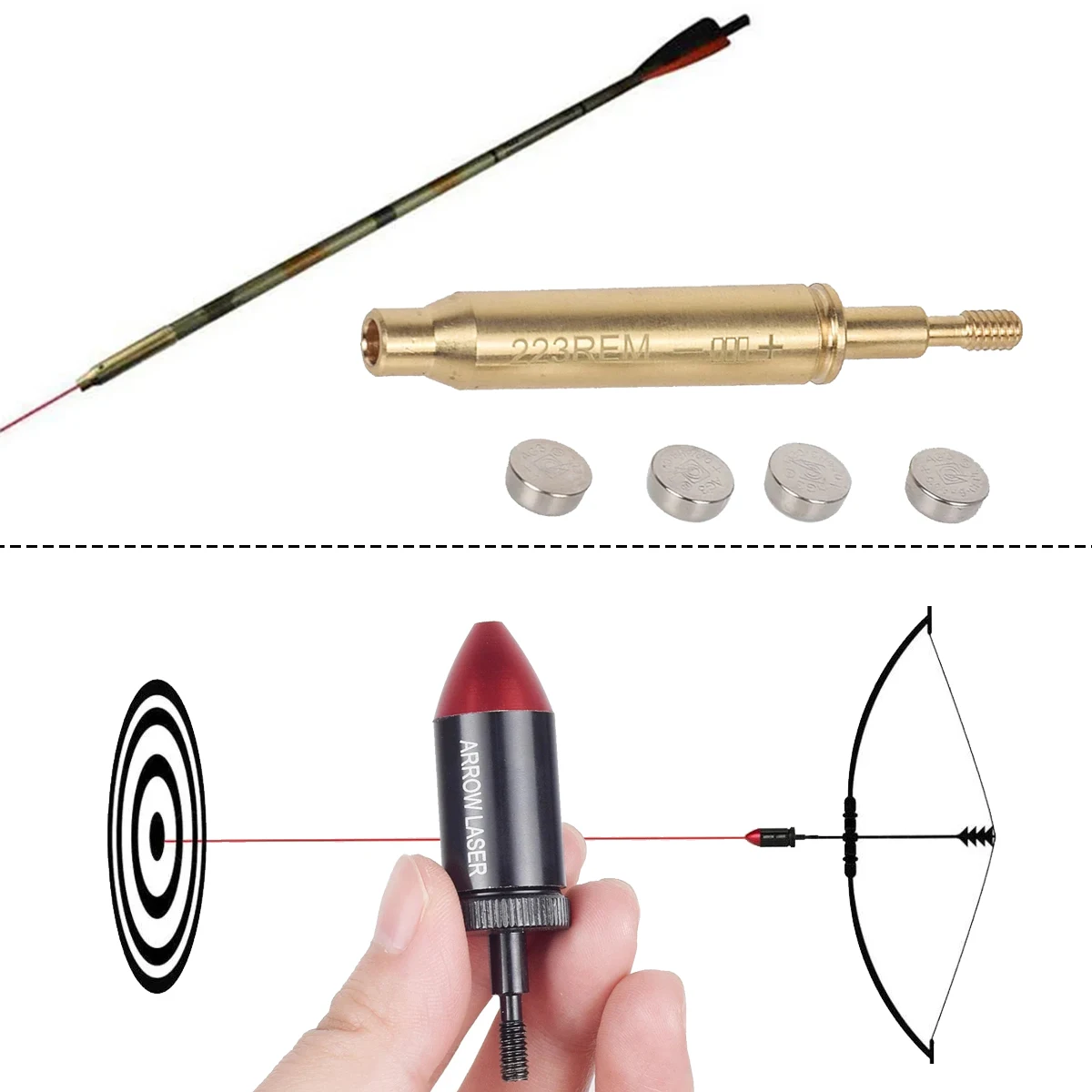 Tactical Archery .223 REM Red Laser Brass Sight Scope Arrow Red Laser Bore Sighter Sighting For Compound Bow Hunting Crossbow