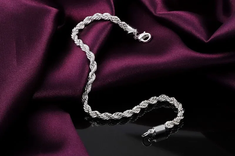 Mode Charme 925 Sterling Zilveren Armband Voor Man Vrouw 4Mm Twisted Touw Ketting Fijne Sieraden Huwelijksfeest Kerstcadeau Prima