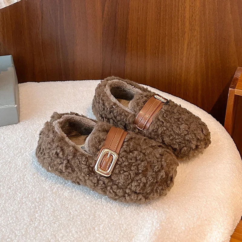 Children Flats Thick Bottom Fur Autumn Winter Kids Shoes for Girl Outdoor Wear Anti-Slip Warm Boots Rubber Sole Girls Shoes