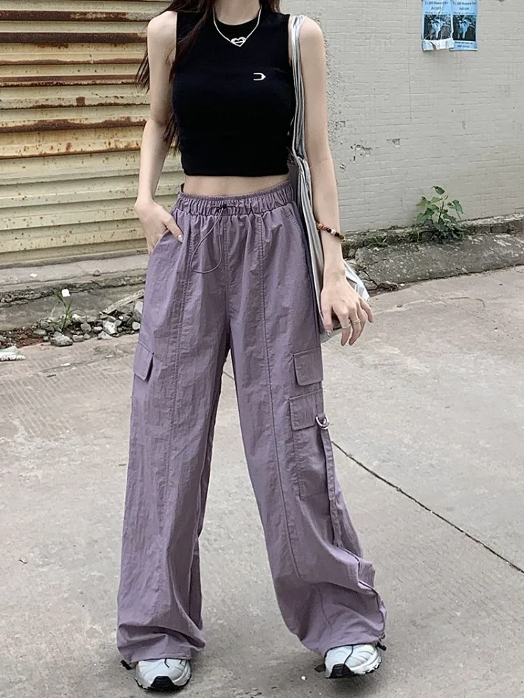 3 Colors Cargo Pants Women Vintage Pockets Summer Loose American Style Teens Streetwear High Waist Joggers Gothic Trouser Unisex