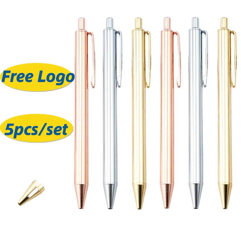 5pcs Metal Ballpoint Pens Advertising Free Logo Printing Hotel Metal Pen Gift Luxury Pen Wholesale School Supplies