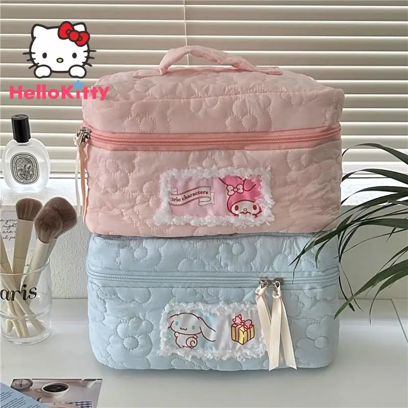 Sanrio Kawaii Hello Kitty My Melody Cinnamoroll Cosmetic Bags Girly Large Capacity Portable Travel Makeup Storage Toiletry Bag