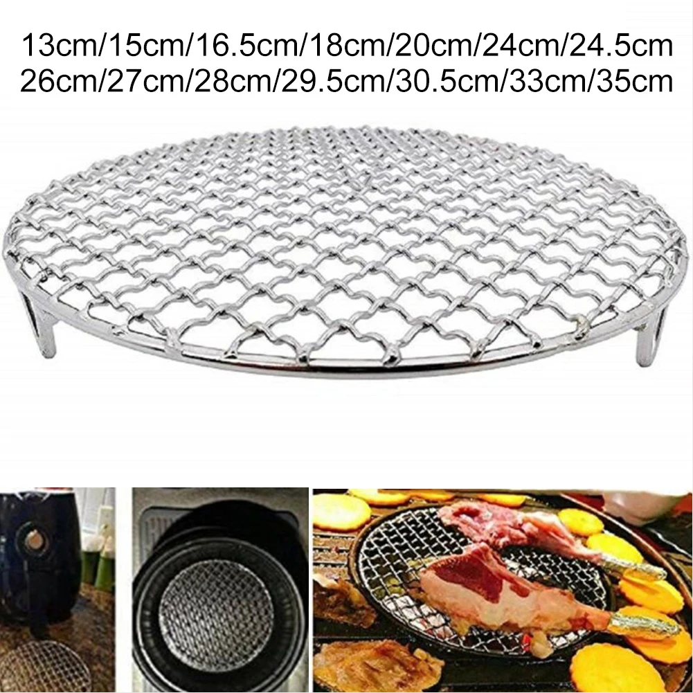 13-35cm Stainless Steel Round Bbq Net With Foot Barbecue Round Cooling Baking Rack Camping Outdoor Mesh Wire Net