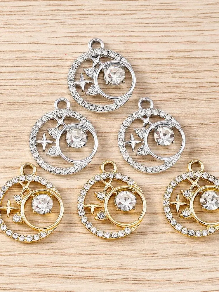 Tusember 10 Stück modische Anhänger in Gold- und Silberfarbe mit Kristallsternen für Halsketten, Ohrhänger und Schmuckherstellung – Detail 1