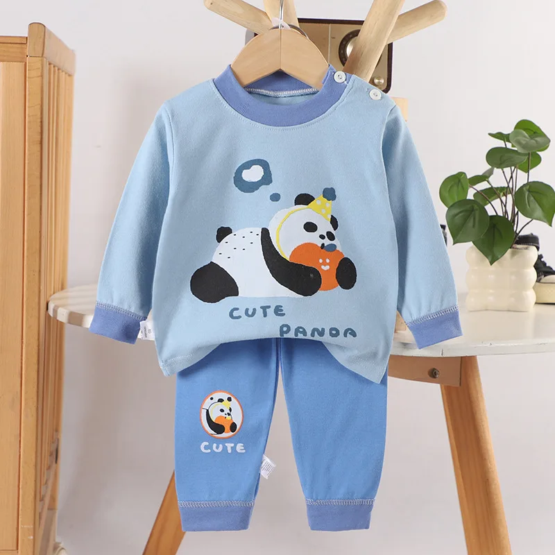

Kids Autumn Pure Cotton Pajamas Boys Girls Cartoon Long Sleeve T-Shirt Tops + Pants Toddler Baby Warm Sleepwear Clothing Sets