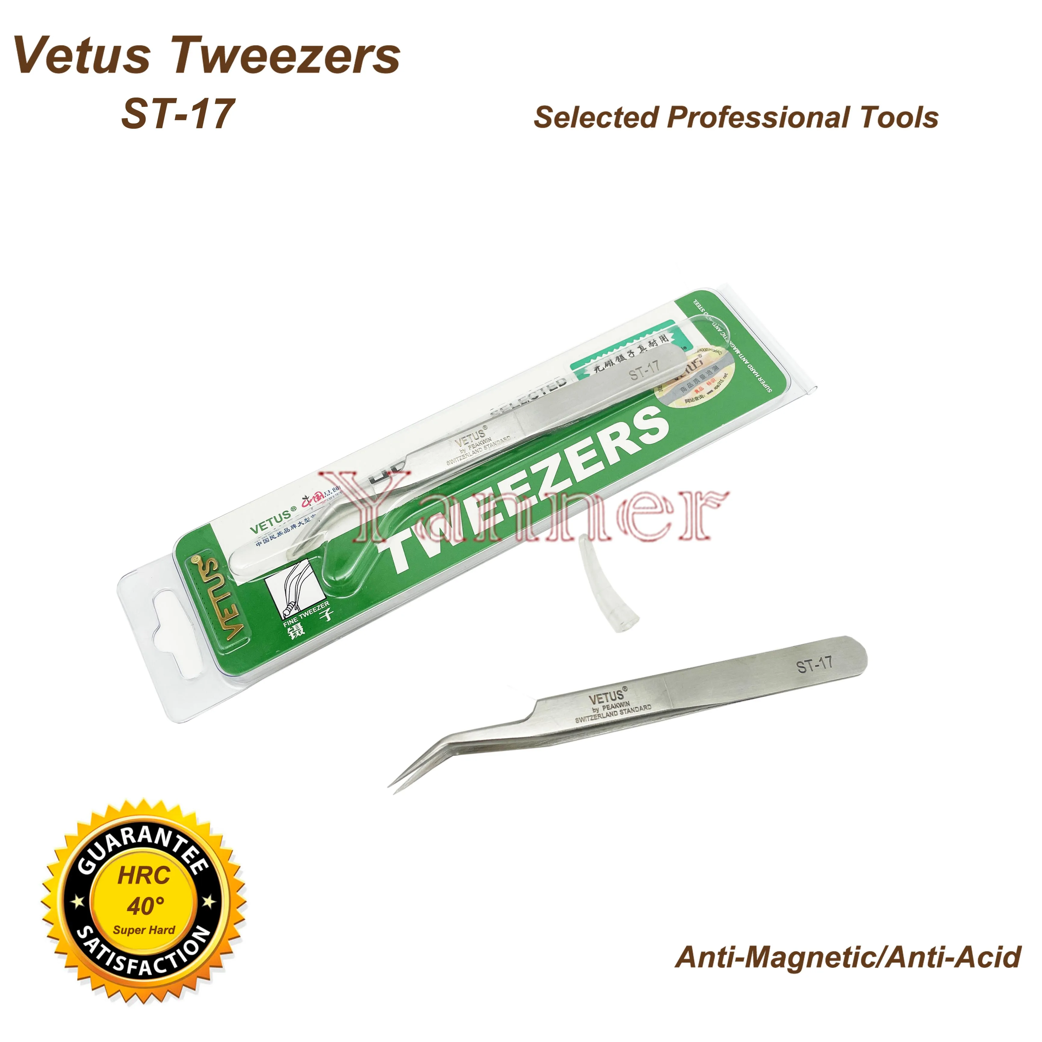 VETUS TWEEZER ST-17 Pinzette di precisione antimagnetiche e antiacidi super dure in acciaio inossidabile di alta qualità con punta super fine