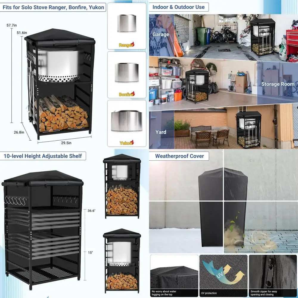 

57-дюймовая регулируемая уличная подставка из железного дерева с чехлом, аксессуарами для костровой чаши и дровами