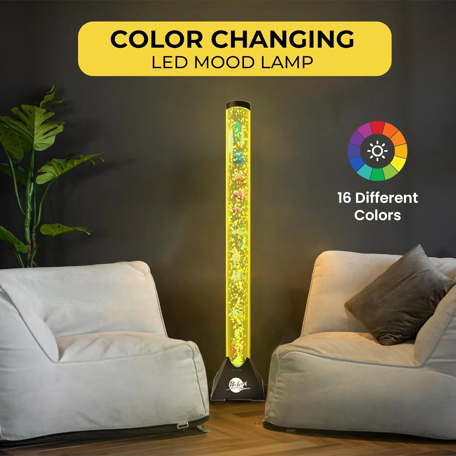 4ft LED Water Bubble Tube Lamp with 16 Color Changing Effects, Remote Control & Fish Decor for Kids and Home