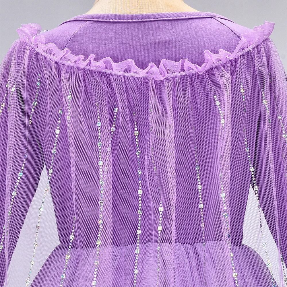 فستان الأميرة إلسا للفتيات، أزياء تنكرية لحفلات أعياد الميلاد للأطفال، ملابس شبكية ترتر أرجواني، زي كرنفال