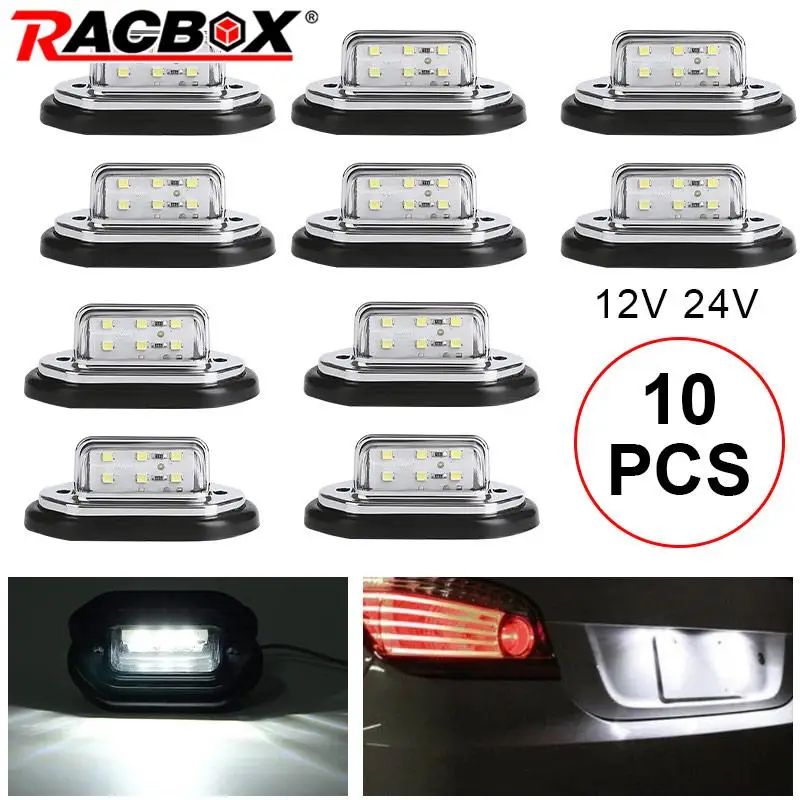 10pcs 6 LED License Plate Lights 12V 24V Car Side Marker Light Safety Tag Light Door Lamp For Car Truck Trailer Tractor Lorry RV