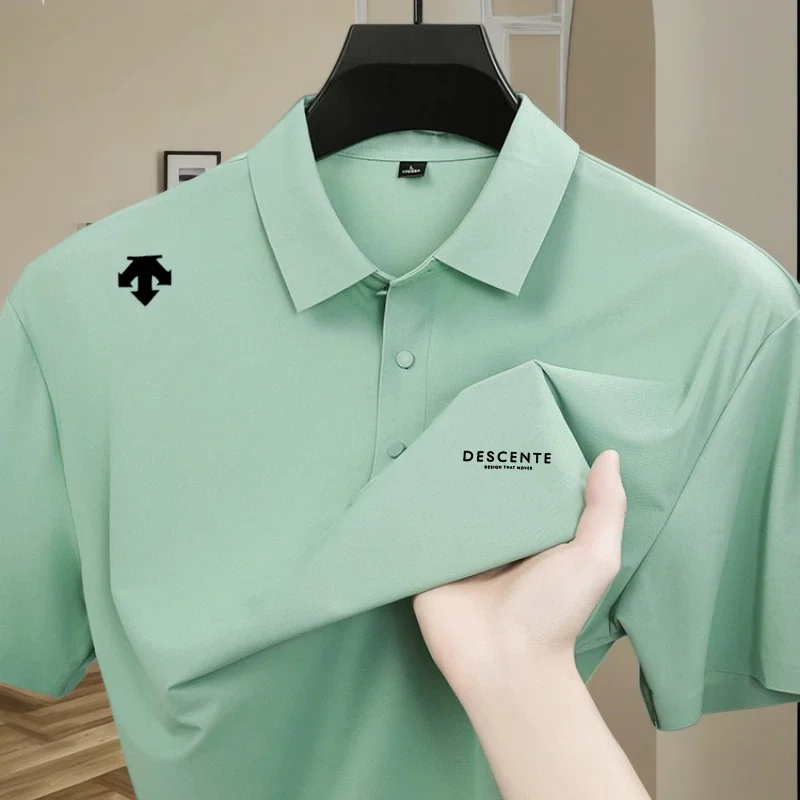 Hochwertiges Eisseiden-Poloshirt, kurzärmelig, Herren-Sportmarke, bedrucktes Oberteil, Sommer 2026, neu, kühl und atmungsaktiv, lässiges T-Shirt. – Detail 6