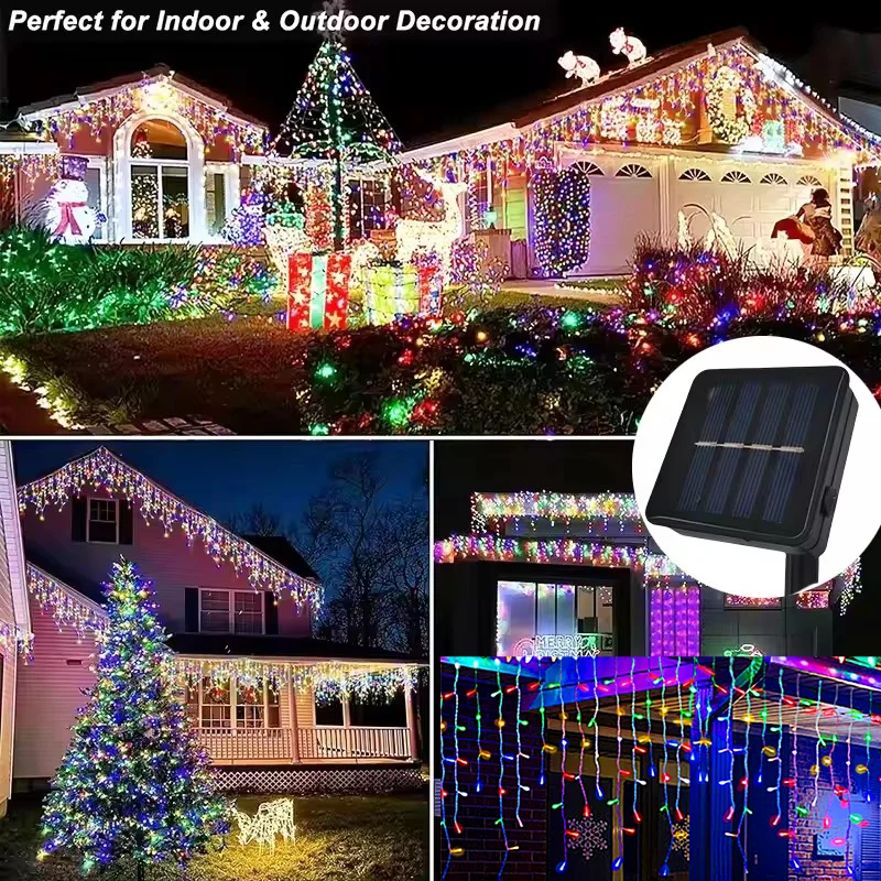 Solar Vorhang Eiszapfen Licht 5,5 M/9 MEaves Decor Outdoor Fee Lichterketten Hochzeit Party Weihnachten Treppen Dekor garten Girlanden