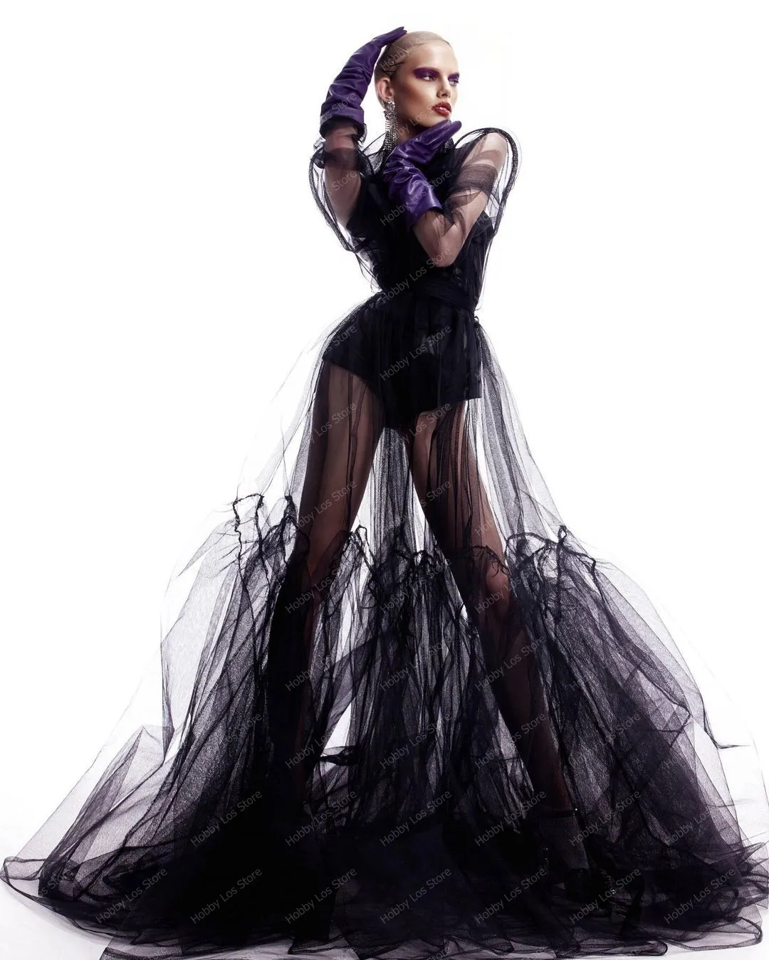 2023 ใหม่แฟชั่นสีดําTulle RobesชุดสําหรับวันเกิดPartyสําหรับวันเกิดPartyถ่ายภาพพิเศษPuffy IllusionดูThru