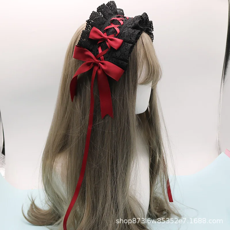 Cerceau de cheveux en dentelle Sweet Lolita, joli nœud papillon, fleur, anime, femme de chambre, cosplay, sauna, accessoire, fait à la main, vente en gros