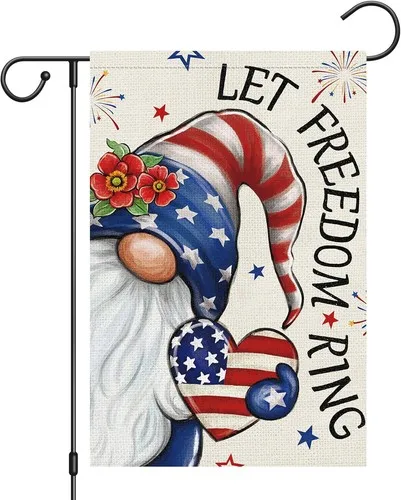Let Freedom Ring Gnome Patriotic Garden Flag Double Sided Burlap, 4th, 12x18 XXQ